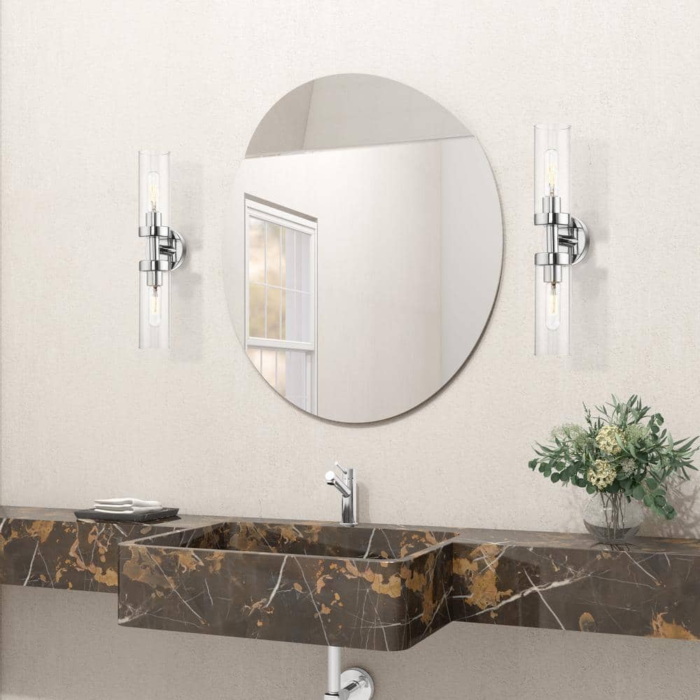 Ludlow Polished Chrome 2-Light Vanity with Clear Glass Shades