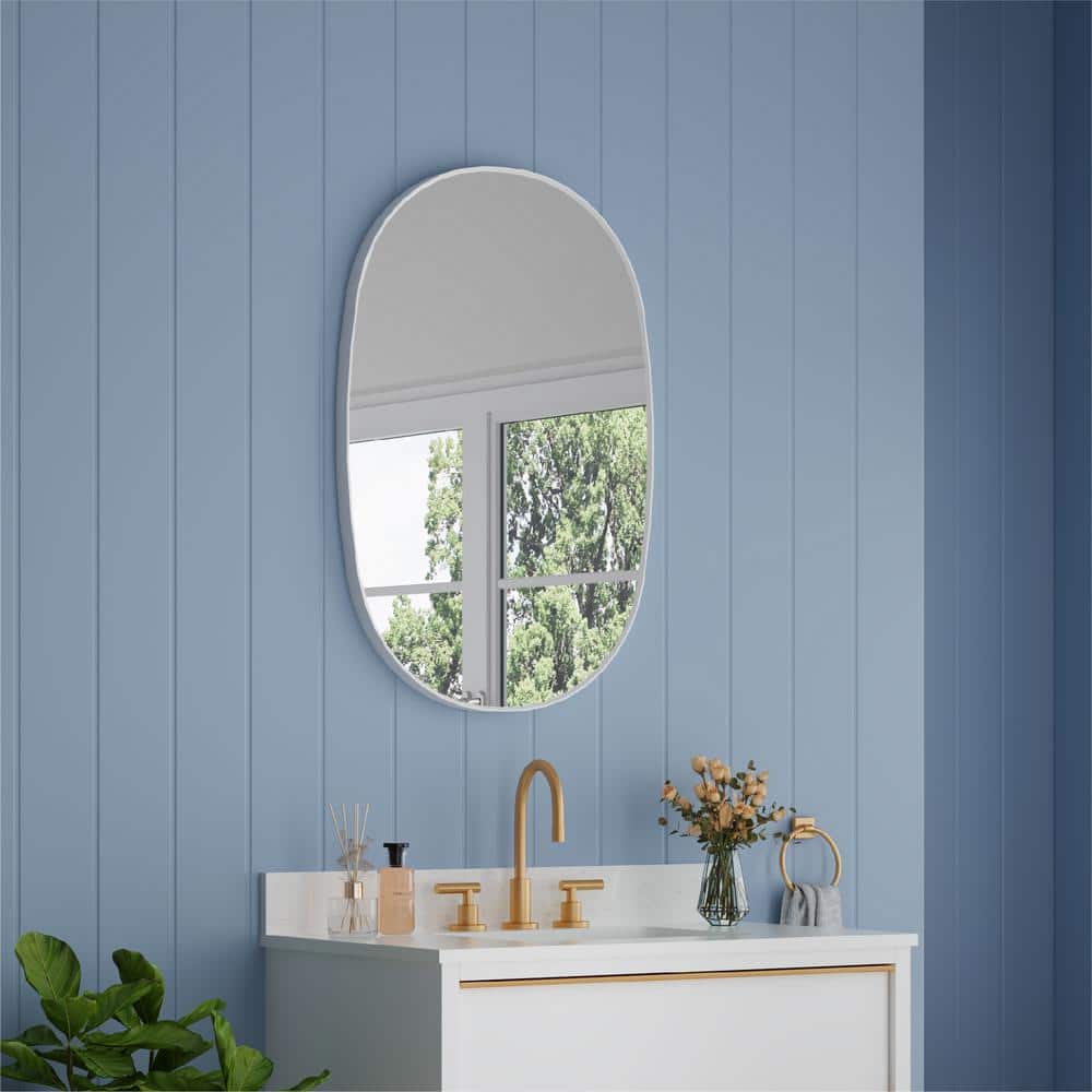 BELLA 24 in. W x 36 in. H Oval Anodized Aluminum Framed Wall-Mounted Bathroom Vanity Mirror in White price history on PriceWatchPro
