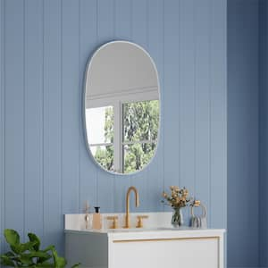 BELLA 24 in. W x 36 in. H Oval Anodized Aluminum Framed Wall-Mounted Bathroom Vanity Mirror in White