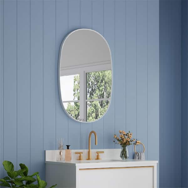 BELLA 24 in. W x 36 in. H Oval Anodized Aluminum Framed Wall-Mounted Bathroom Vanity Mirror in White