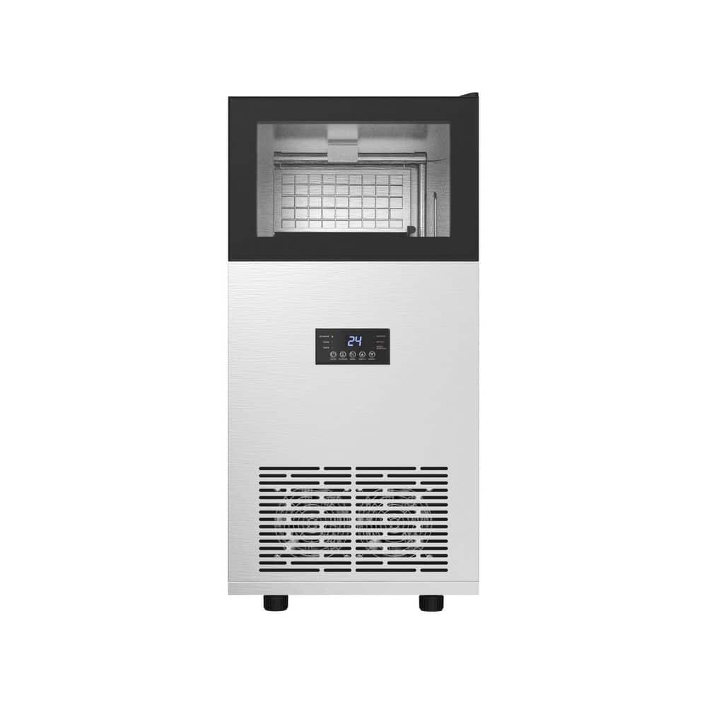 15 in. 160 lb. /24H Full Size Cubes Ice Freestanding Ice Maker in Stainless Steel with 35 lb. Storage Bin