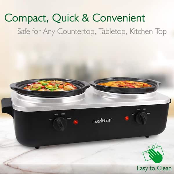 Nutrichef Black Dual Pot Electric Slow Cooker Food Warmer Buffet Warming Server Pkwm26 Nutrichef Black Dual Pot Electric Slow, Crock Pot Warming Tray