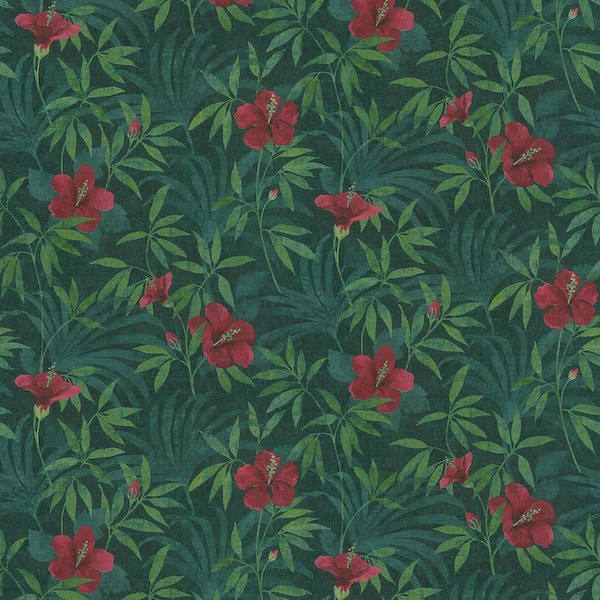 Advantage Malecon Green Floral Vinyl Wallpaper Roll