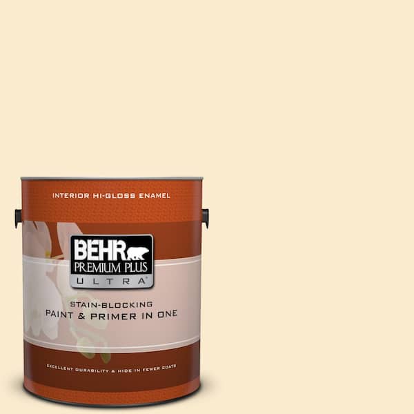 BEHR Premium Plus Ultra 1 gal. #350E-2 Honey Moth Hi-Gloss Enamel Interior Paint and Primer in One