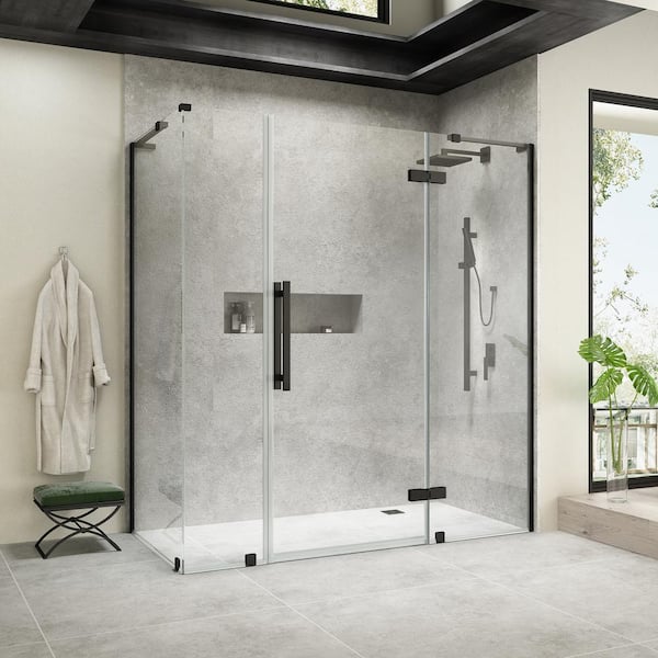 OVE Decors Tampa 64 13/16 in. W x 72 in. H Rectangular Pivot Frameless Corner Shower Enclosure in Black