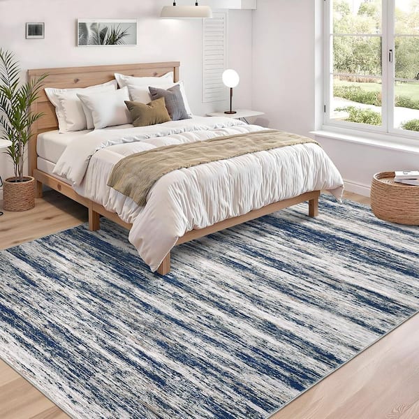 Modern Soft Thin Abstract Printed Carpet Machine for Bedroom Office Dining Room Blue, 8 ft. x 10 ft. Area Rug