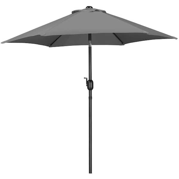 7.5 ft. Iron Market Tilt Outdoor Patio Umbrella in Gray for Garden, Deck, Backyard, Pool, Beach