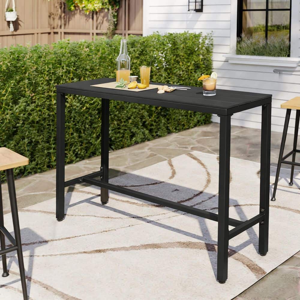 Pellebant 63 in Black Patio Outdoor Bar Table Rectangle Pub Table