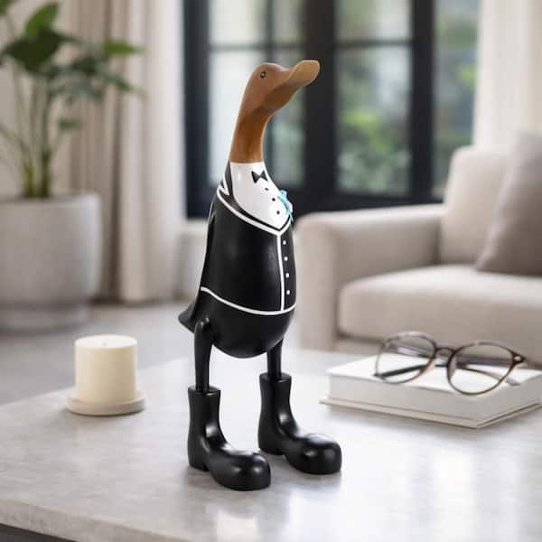 Black 5 in. x 16 in. Wood Decorative Wedding Groom Duck Figurine