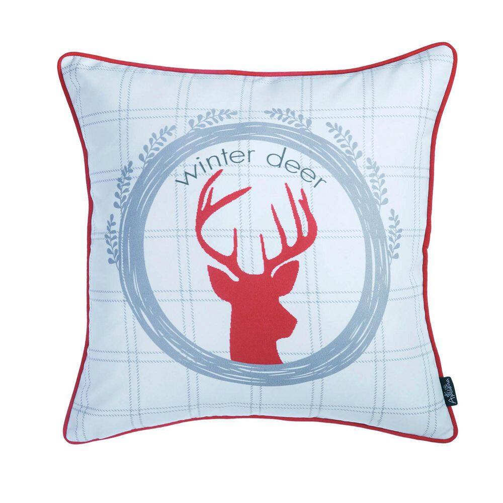 Festive Red and Gray Deer Print 18" Square Pillow Cover