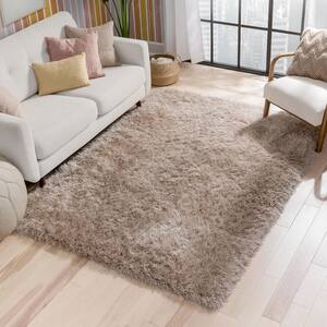 Kuki Chie Glam Solid Textured Ultra-Soft Beige 5 ft. 3 in. x 7 ft. 3 in. 2-Tone Shag Area Rug