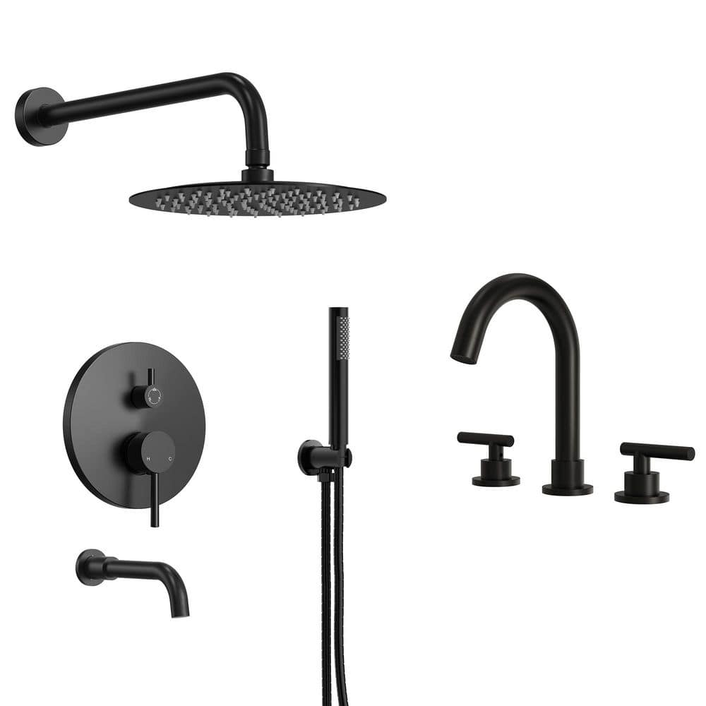 2 Handle 3 Spray Round 10 in. Wall Mount Tub and Shower Faucet with 3 Hole Widespread Bathroom Faucet in Matte Black price history on PriceWatchPro