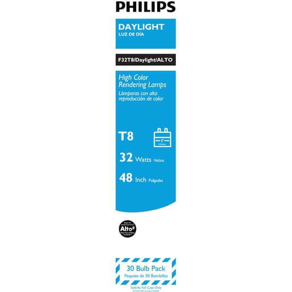 Philips 32-Watt 48 in. Linear T8 Fluorescent Tube Light Bulb Natural  Daylight (5000K) (30-Pack) 543348 - The Home Depot