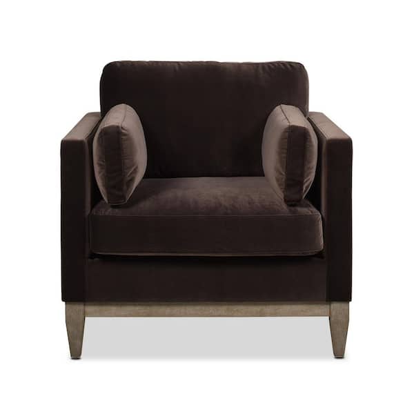 Jennifer Taylor Knox 36 in. Pillow Arm Performance Velvet Modern Farmhouse Large Living Room Accent Arm Chair in Deep Brown