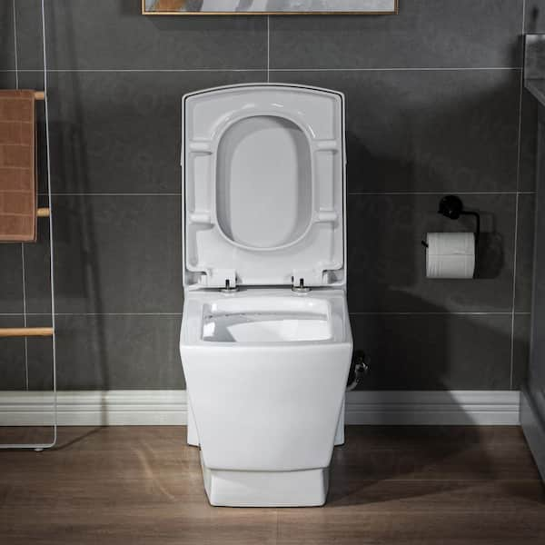 Square Close Coupled Toilet Modern Bathroom White Ceramic Soft