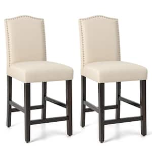 41 in. Beige High Back Wood Upholstered 25 in. Bar Stool Chairs with Rubber Wood Legs (Set of 2)