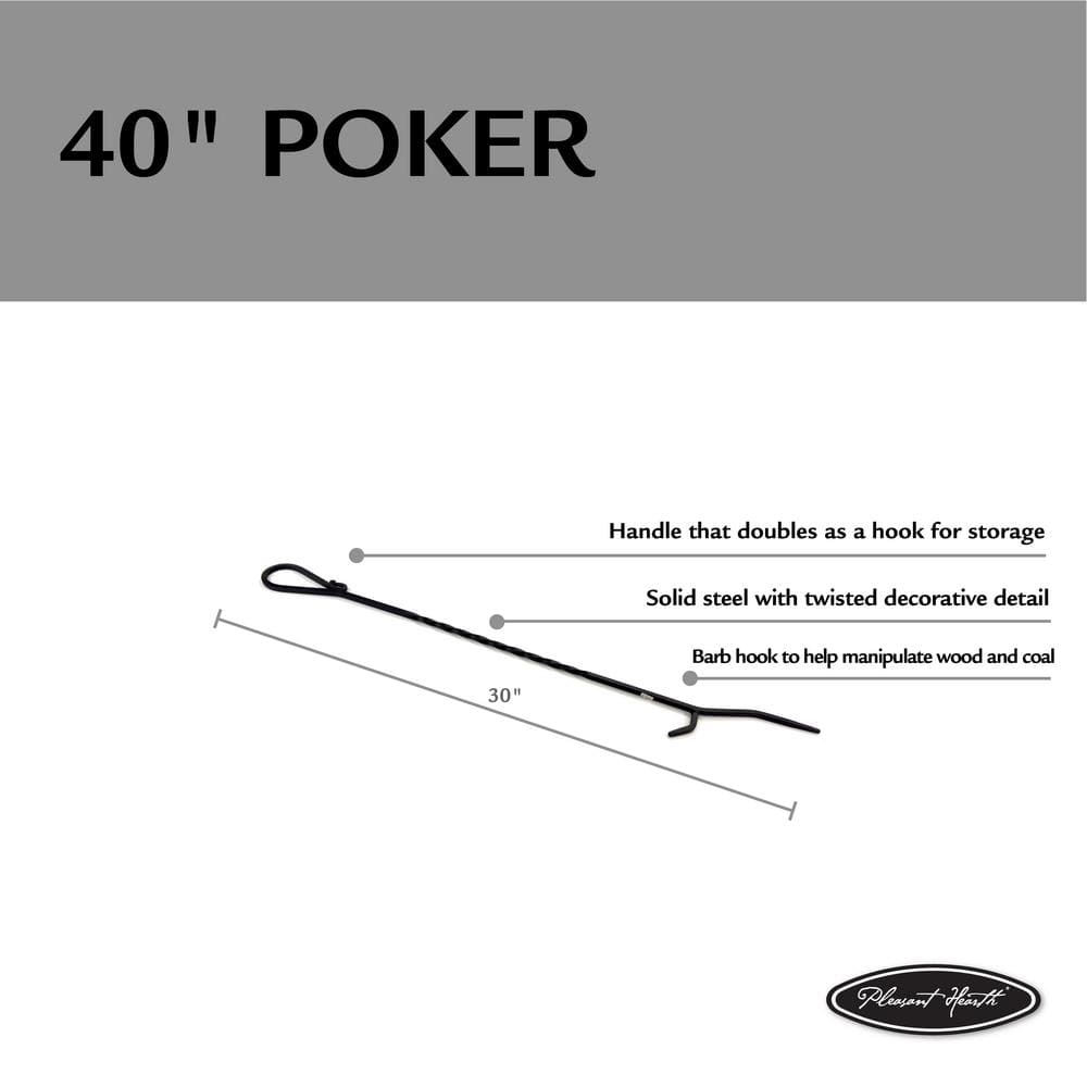 40-Inch Black Powder-Coated Steel Fireplace Poker