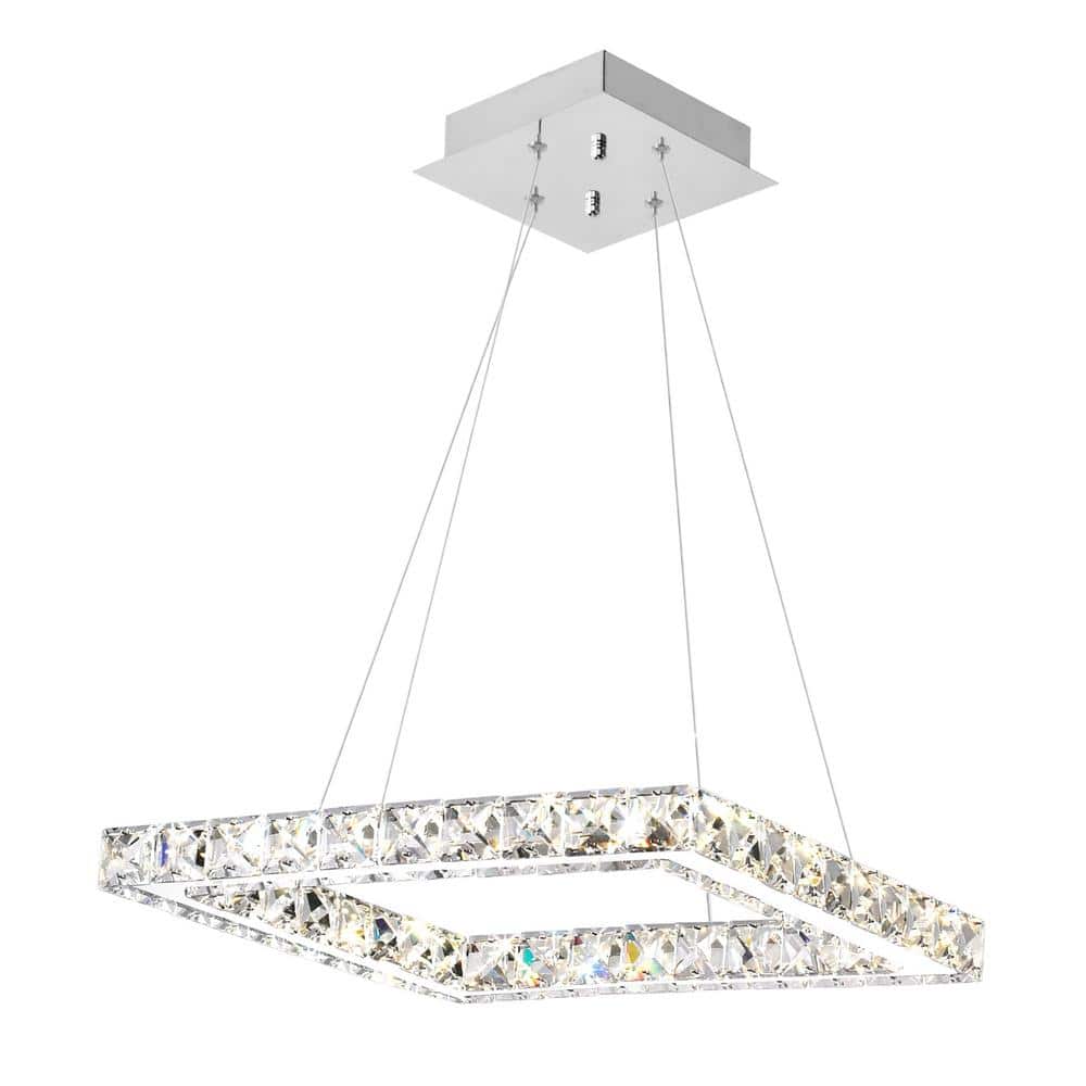 Mini Crystal Chrome 15" Square LED Chandelier