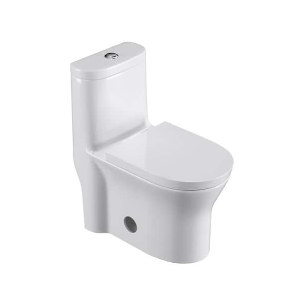 tunuo 12 in. Rough-In 1-piece 1.1/1.6 GPF Dual Flush Elongated Toilet in Glossy White Seat Included