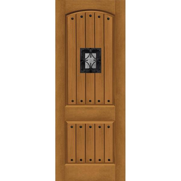 Steves & Sons Regency 36 in. x 96 in. 2P Plank Oxford SE Universal Handing Autumn Wheat Stain Fiberglass Front Door Slab with Clavos