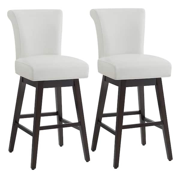 Spruce & Spring Dennis 30 in. Pure White High Back Solid Wood Frame Swivel Bar Stool with Faux Leather Seat(Set of 2)