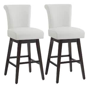 Dennis 30 in. Pure White High Back Solid Wood Frame Swivel Bar Stool with Faux Leather Seat(Set of 2)