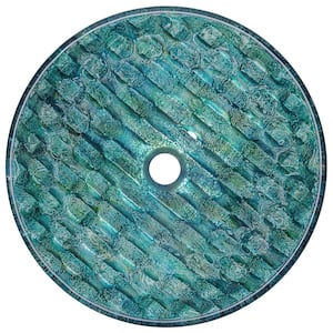 Giovanni Oceania Blue Glass 17 in. L x 17 in. W x 6 in. H Round Vessel Bathroom Sink