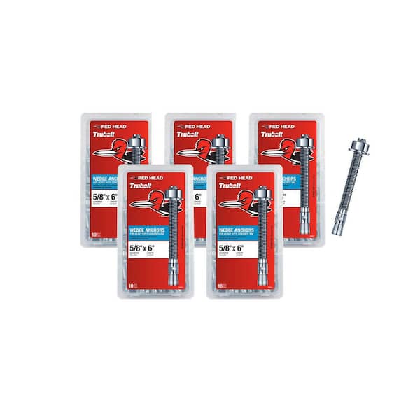 5/8 in. x 6 in. Zinc-Plated Steel Hex Nut-Head Concrete Wedge Anchors Combo Kit Includes 5 of 10 Pack (50-Pack)