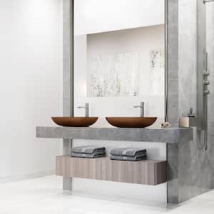 Amber Sottile Matte Shell Rectangular Glass Bathroom Vessel Sink with Nova Faucet and Pop-Up Drain in Brushed Nickel