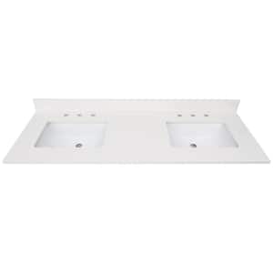 61 in. W x 22 in D Quartz White Rectangular Double Sink Vanity Top in Warm White