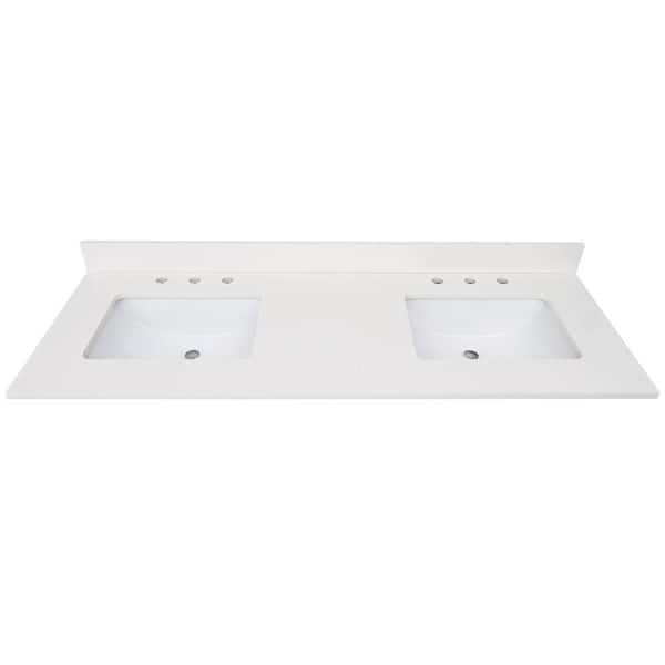 Home Decorators Collection 61 in. W x 22 in D Quartz White Rectangular Double Sink Vanity Top in Warm White