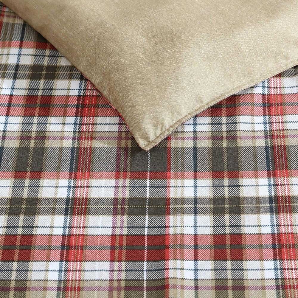 Astoria Plaid Red Microfiber King Duvet Set