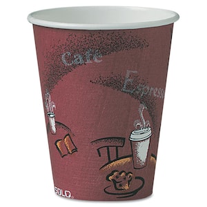 Solo 8 oz. Maroon Disposable Paper Cups, Hot Drinks, Bistro Design, 500/Carton