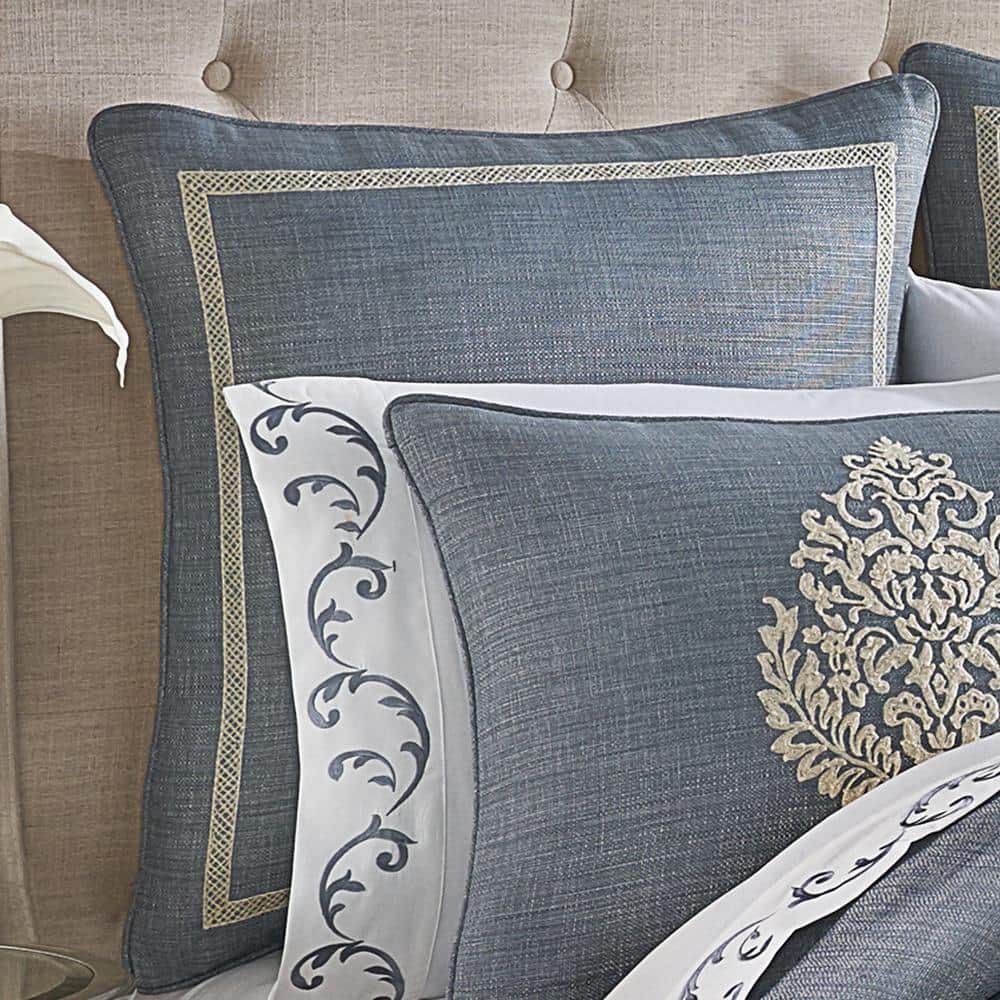 Augusta Embroidered Ivory and Blue Euro Sham, 26x26