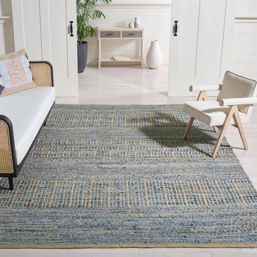 Cape Cod 10' x 14' Blue and Natural Braided Jute Rug