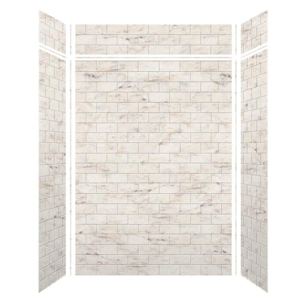 Transolid Saramar 60 in. W x 96 in. H x 36 in. D 6-Piece Glue to Wall Alcove Shower Wall Kit with Extension in Biscotti Marble