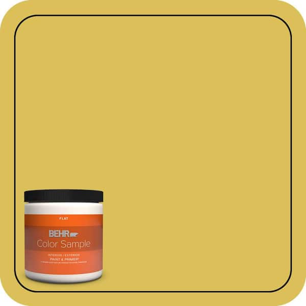 BEHR PREMIUM PLUS 8 oz. #P320-6 Sulfur Yellow Flat Interior/Exterior Paint & Primer Color Sample