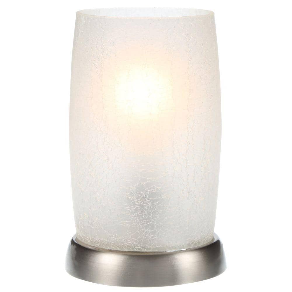 UPC 050276829485 product image for Hampton Bay 8.5 in. Brushed Nickel Accent Lamp with Frosted Crackled Glass Shade | upcitemdb.com