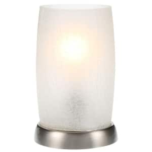 8.5 in. Brushed Nickel Accent Lamp with Frosted Crackled Glass Shade