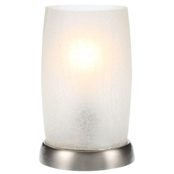 Hampton Bay 8.5 in. Brushed Nickel Accent Lamp with Frosted Crackled Glass Shade