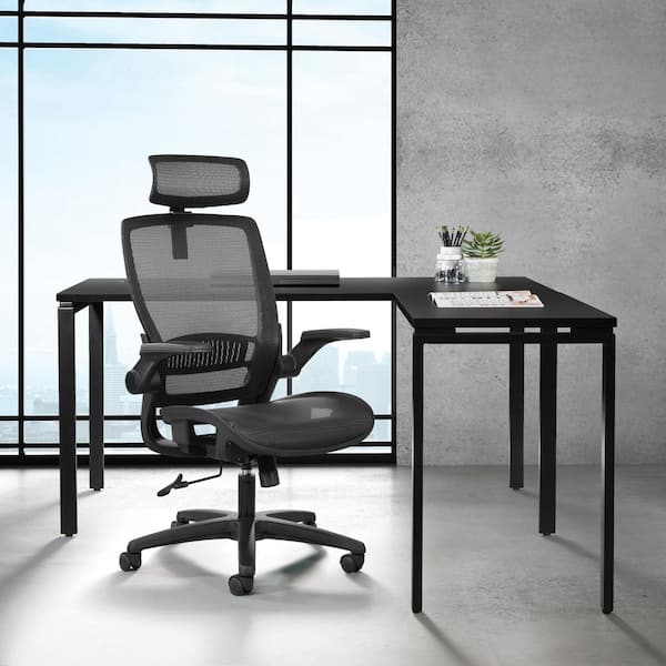 Office Star Products Fabric Seat and Mesh Back Adjustable Height Ergonomic Managers Chair in Black with Adjustable Arms and Headrest