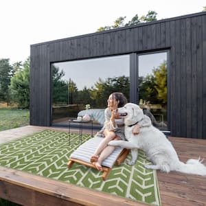 Amsterdam Design 5 ft. x 7 ft. Size Green & Creme 100% Eco-friendly Lightweight Plastic Indoor/Outdoor Area Rug