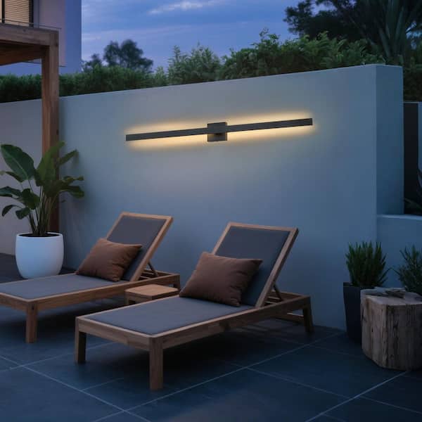 46.85 in. 1-Light Black Modern Integrated LED Outdoor Waterproof Wall Lantern Scone Light, 3000K Warm White(2-Pack)