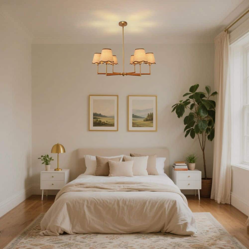 Emeritpro 6-Light Champagne Gold Traditional Chandelier with Woven