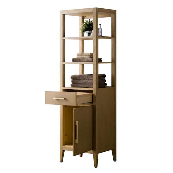 Vanity Art 21 in. W x 17 in. D x 72 in. H Brown MDF Floor Standing Linen Cabinet with Soft Close Door in Natural Oak/GB