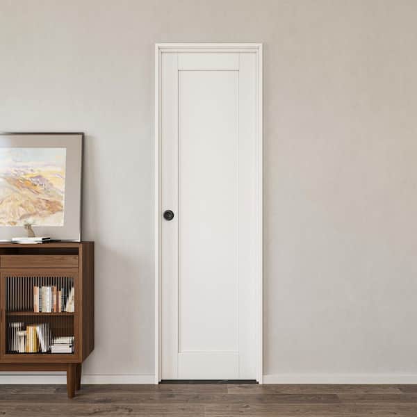28 in. x 80 in. 1-Panel Blank Right Handed White Solid Core Wood Single Interior Door Kit with Quick Assemble Jamb