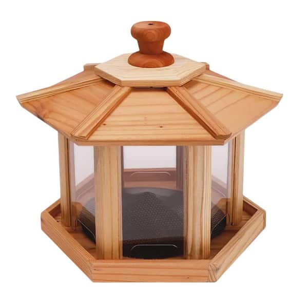 Natural Cedar Wood Hanging Mesh Tray Gazebo Bird Seed Feeder with Vented Easy-Clean Design for Wild Birds 3.2-lbs.