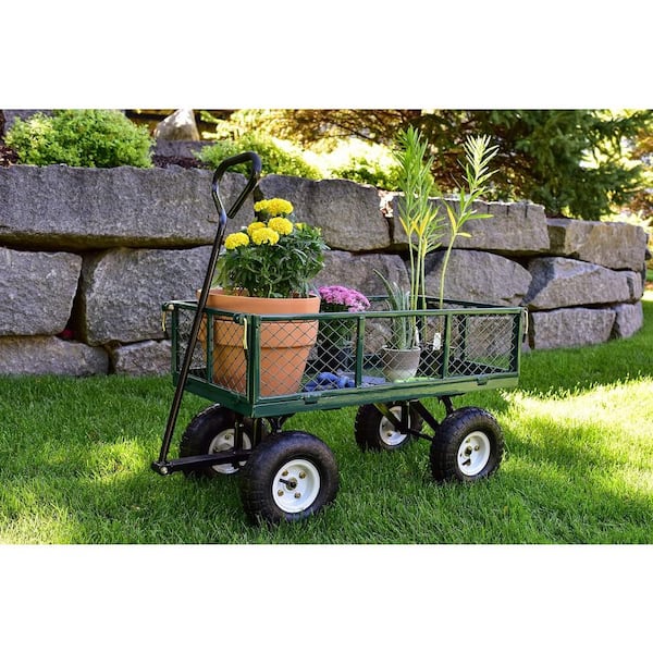 3.5 cu. ft. Solid Wheels Tools Cart, Wagon Cart, Metal Garden Cart Trucks in Green