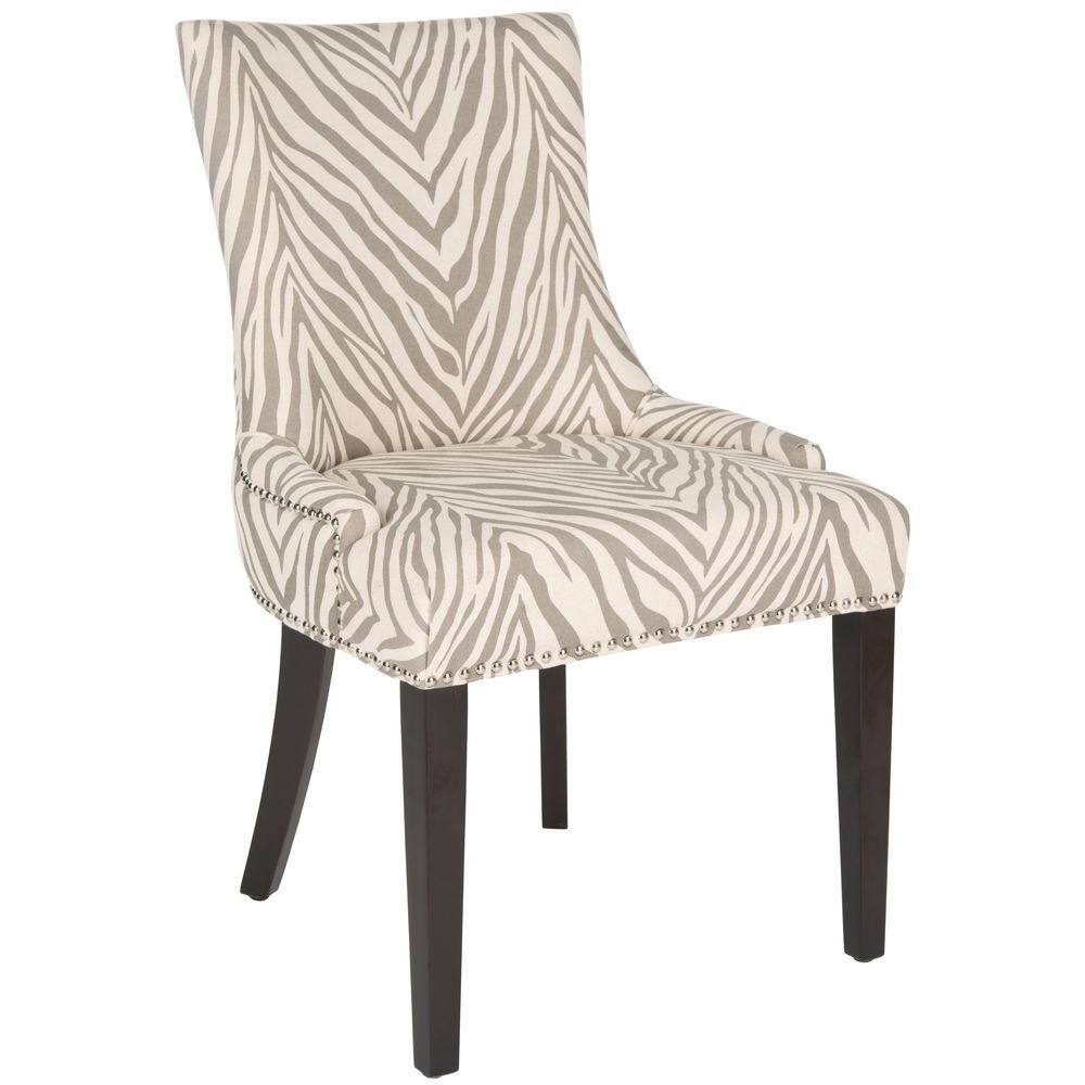 Lester Gray Zebra Linen Parsons Dining Chairs Set of 2