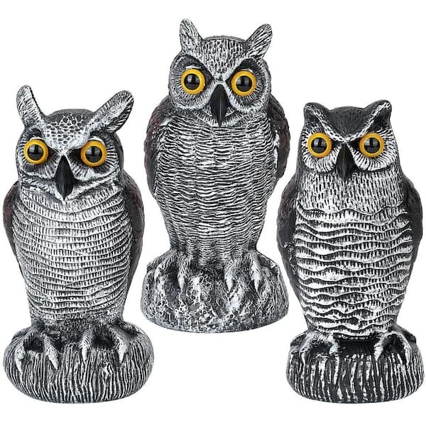 3-Pack Owl Decoys to Scare Birds Away and Control Garden Pests, Weatherproof Bird Repellent Devices for Outdoor